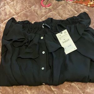 Zara black off the shoulder button down blouse